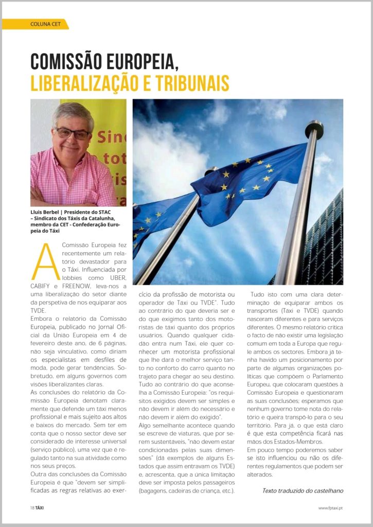 Artículo de Luis Berbel publicado en la revista TAXI de la Federación Portuguesa del Taxi. Abril/Mayo/Junio 2022